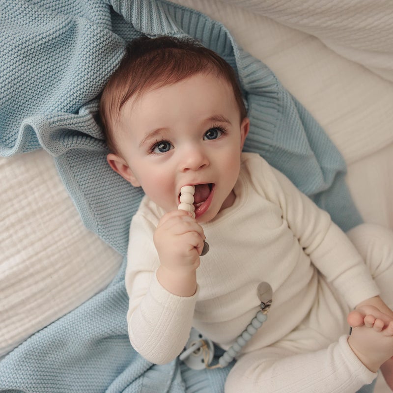 Bleu La La Organic Cotton Heritage Knit Receiving Blanket for Boys - 100% Luxury Soft Organic Cotton - Warm Cozy Swaddle Cuddle Blanket for Newborns Infants & Toddlers (0-2Yrs - Sky Blue) - Image 5